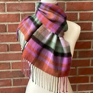 Kiltane 100% Cashmere Plaid Fringed Scarf 9.5”x66” NWOT Made in Scotland